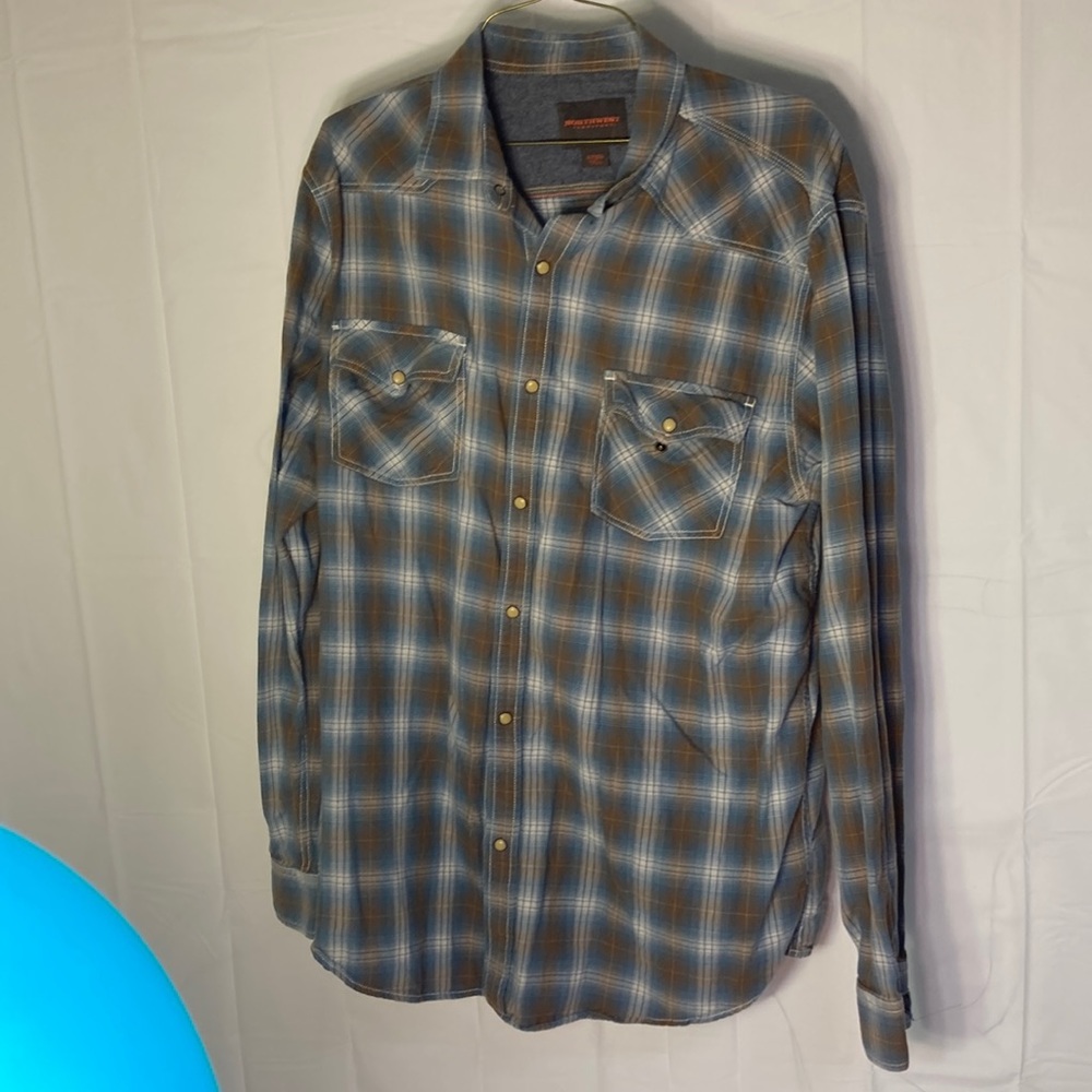 Northwest territories XLT pearl snap western blue and brown plaid